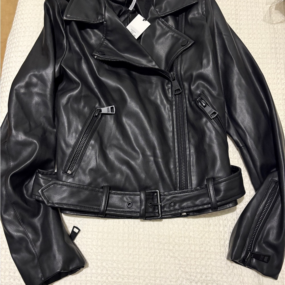 DKNY Black Faux Leather Jacket size XS